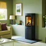 Modern fireplace in stylish living room