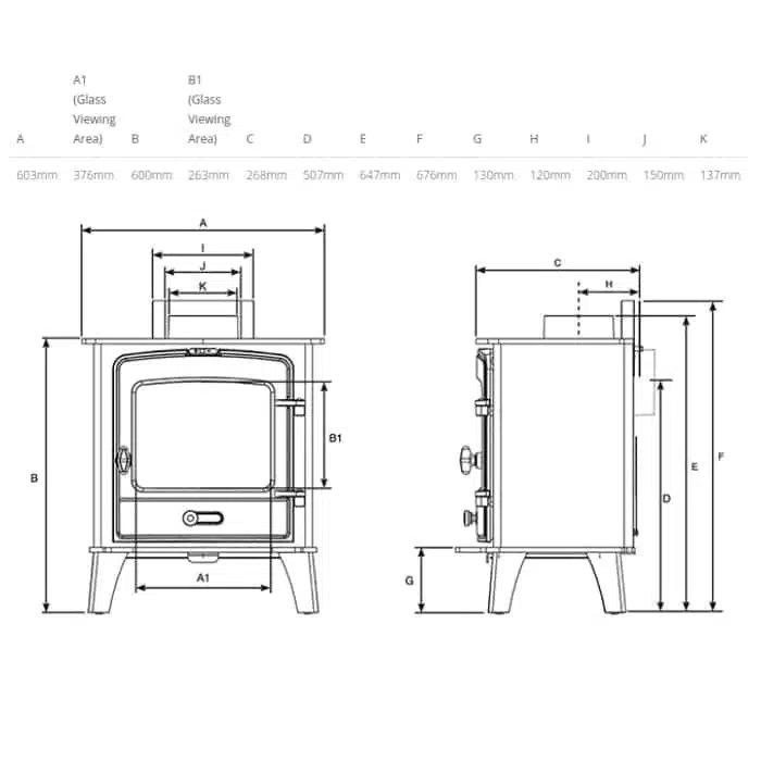 Stovax County 5 Wide Multifuel Dimensions