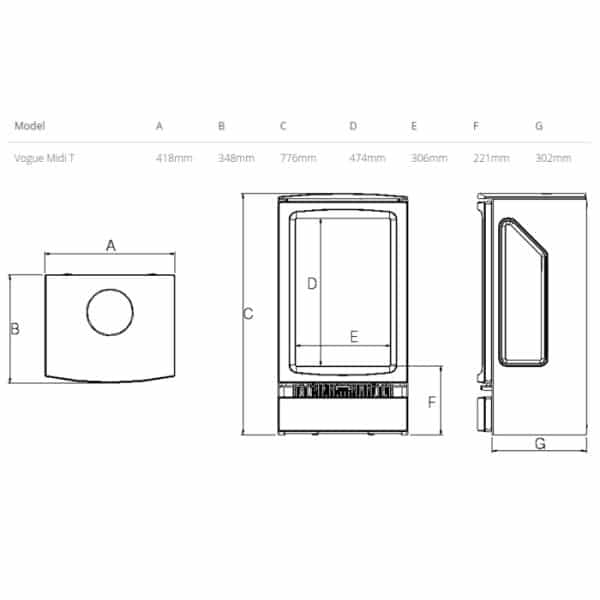 Gazco Vogue Midi T Electric Dimensions