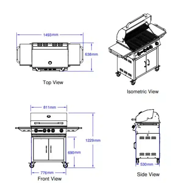 Bull Angus 80cm Grill Cart With Lights and Rotisserie - Image 4