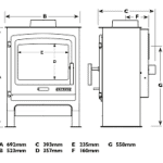 Portway P2 Freestanding Gas Stove Dimensions