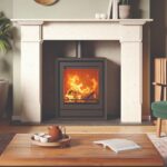 a multifuel stove in a fireplace