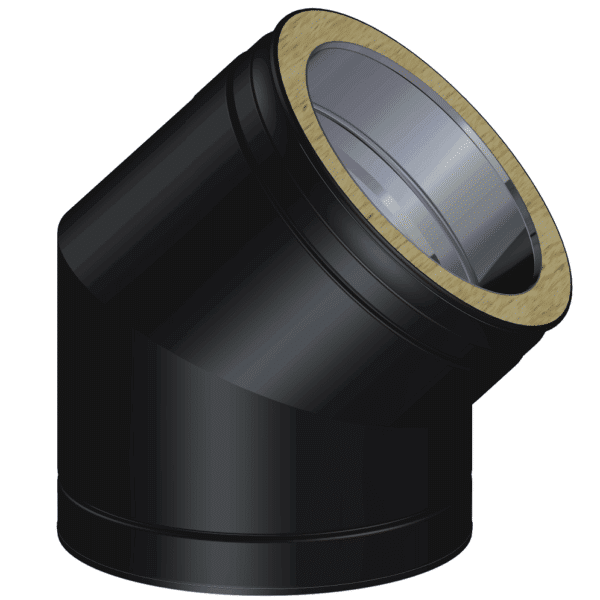 Dinak DW Design 5" (130mm) Black 45 Degree elbow