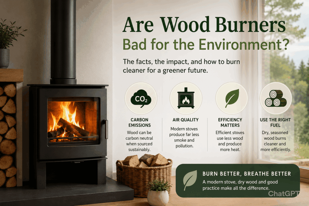 A blog post answering the question, are wood burners bad for the environment?