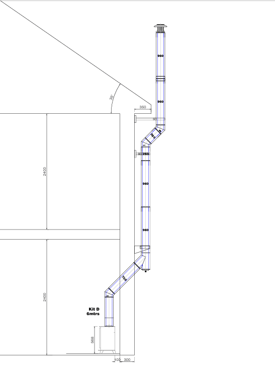 Scheidel ICID 5 Inch (125mm) Black Twin Wall Complete Kit D - House External Side